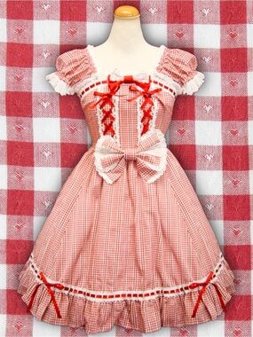 TLC/Repair BTSSB Japan Karami Red & White Gingham OP/JSK Lolita EGL Dress Sz S-L